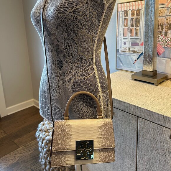 Tory Burch Bon Bon Lizard Embossed Leather Top Handle Bag - Picture 3 of 10